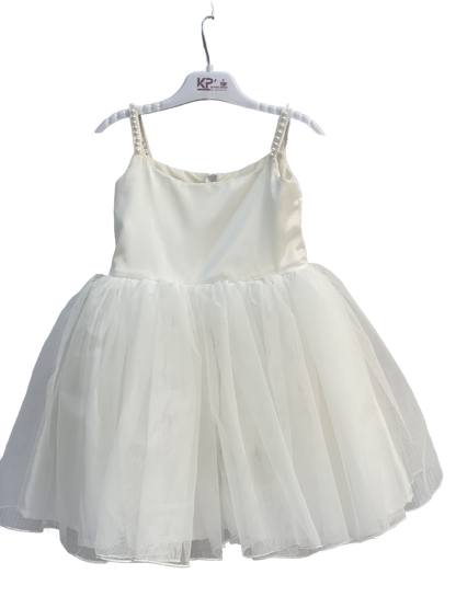 KP's Elegant White Net Frock with Soft Silk & Pearl Embellishments For 1-6 year Girls