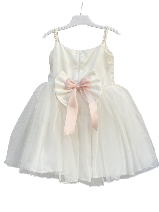 KP's Elegant White Net Frock with Soft Silk & Pearl Embellishments For 1-6 year Girls