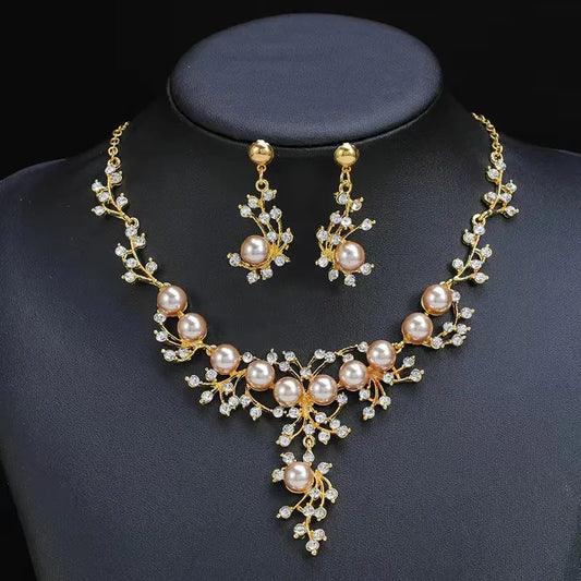 New Fashion Jewelry Set With Imitation Pearls Necklace & Earrings