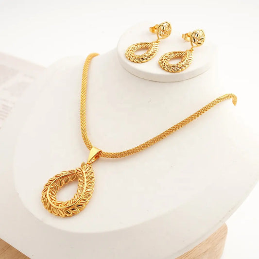 Fashion Water Drop Design Jewelry Sets for Women Earring Necklace pendant