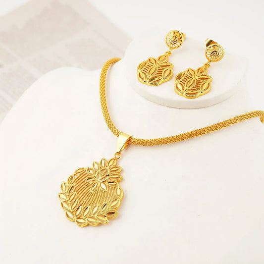 Fashion Luxury Flower Design Necklace Earring Set For Women Fashion Sets