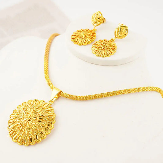 Fashion Flower Design Necklace Earring Set Fine Jewelry Sets For Women