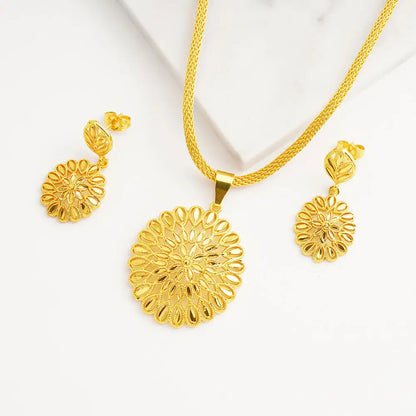 Fashion Flower Design Necklace Earring Set Fine Jewelry Sets For Women