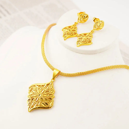 Fashion Flowers Design Jewelry Sets for Women Earring Necklace pendant