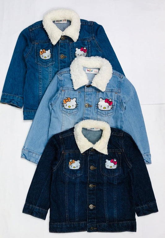 Classic Denim Jacket with Woven Collar - Timeless Style for 1-7 years Girls