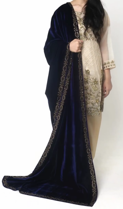 Luxurious Velvet Shawl with Exquisite embroided / Bugle Beads - "Elegance" Collection