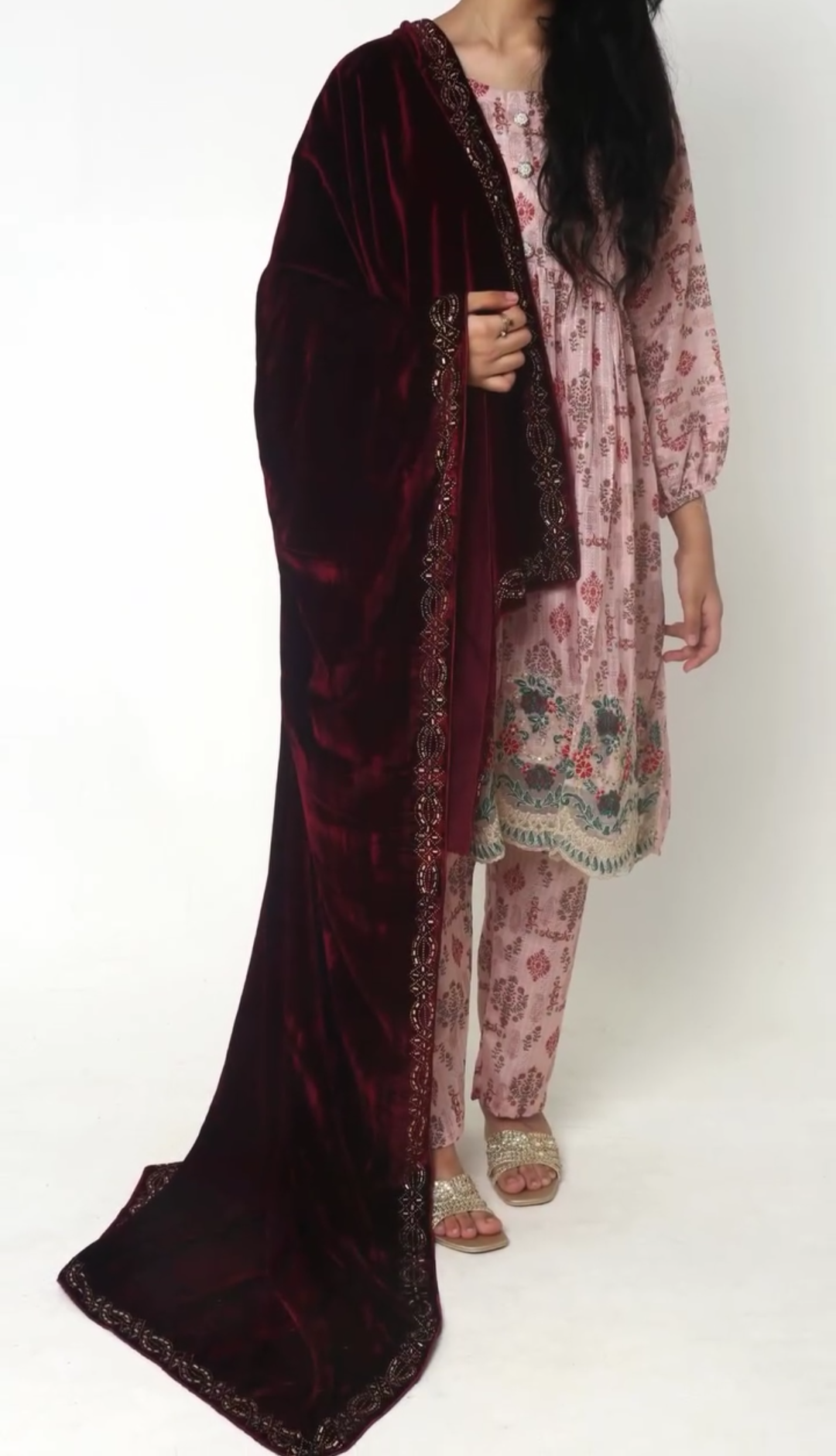 Luxurious Velvet Shawl with Exquisite embroided / Bugle Beads - "Elegance" Collection